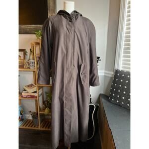 Vintage 90s Brown Heavy Lined Hooded Button Front Trench Coat Size Medium